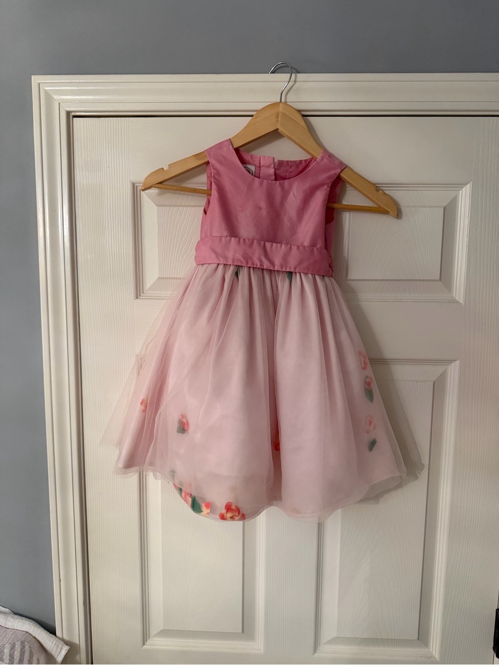 Pink Floral Tulle Flower Girl Bridal Party Easter Dress for Girls